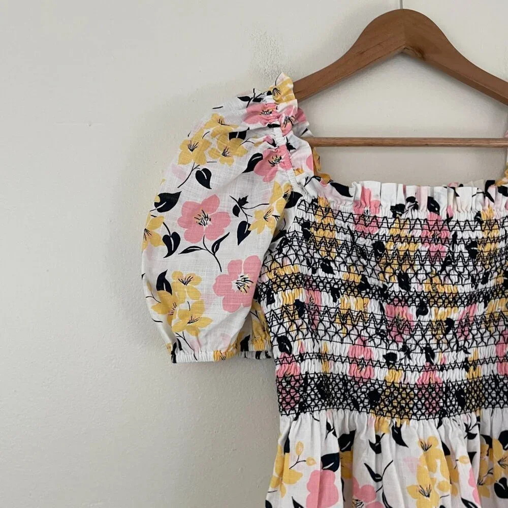 Kate Spade Lily Blooms Floral Puff Sleeve Smocked Top Size Small
